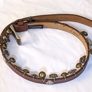 Brighton Brown Leather Studded Belt with Brass and Silver Accents